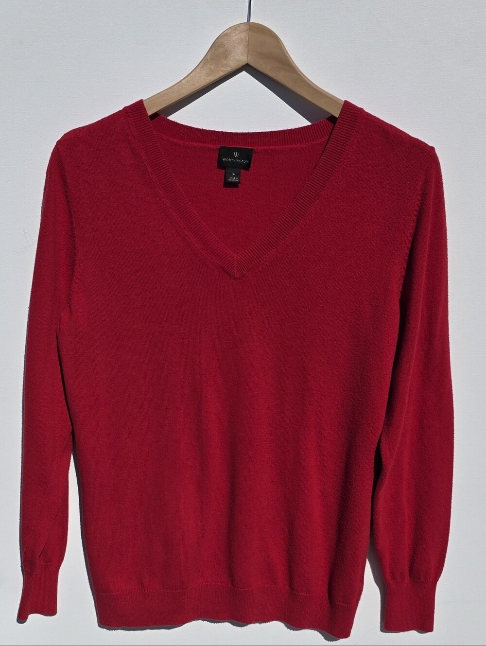 Worthington Size L Red V-Neck Sweater